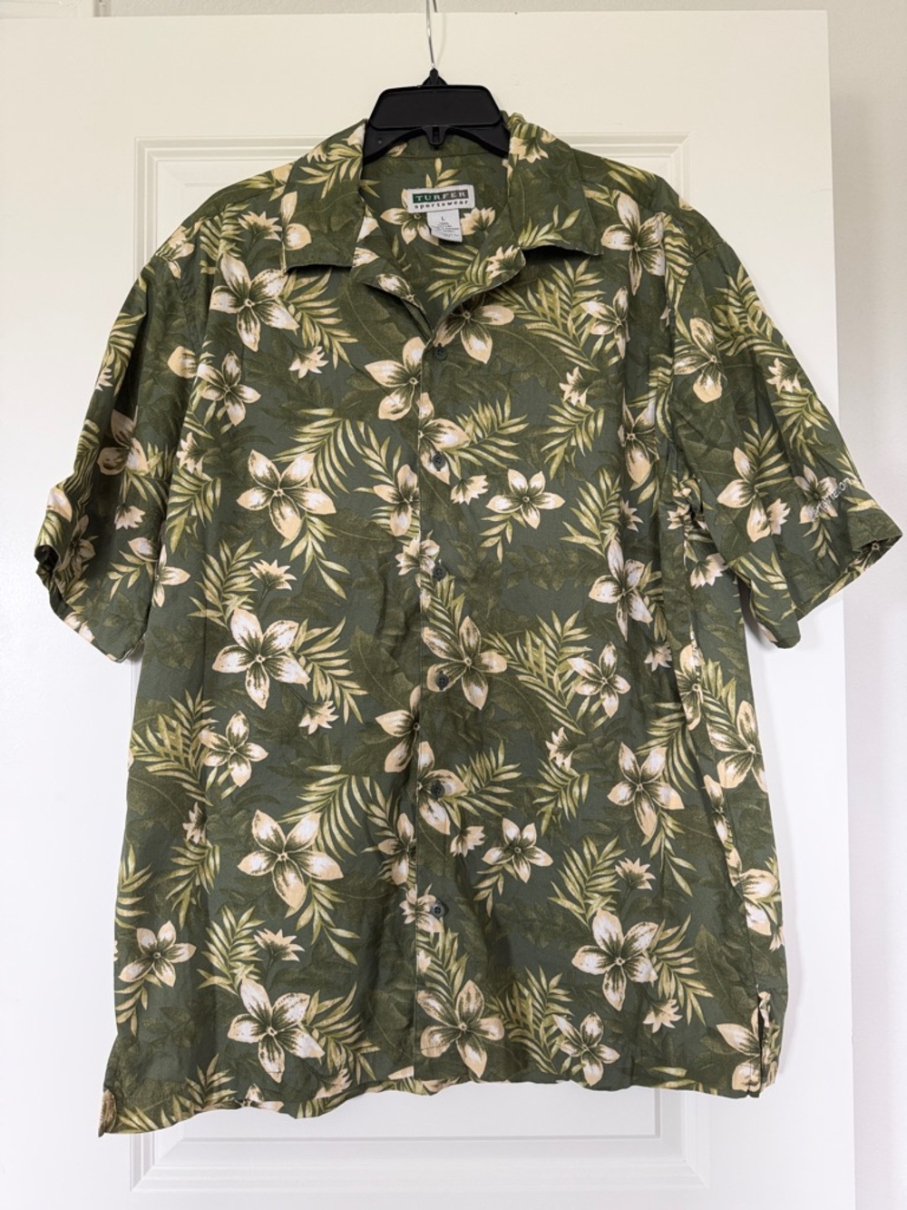 Men's Turner Sportswear Olive Floral Hawaiian Shirt with Website on Sleeve